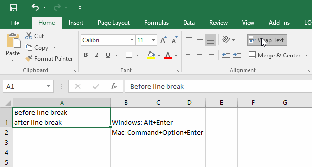 New Line Break In Excel For Mac